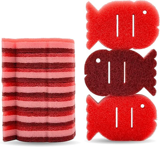 10 Pack Multipurpose Dual Sided Triple Layer Dish Sponges Kitchen | Boil Safe Scratch Free Odor Resistant Extra Durable | Flexible and Durable Design for Long Lasting Use (10, Fish)