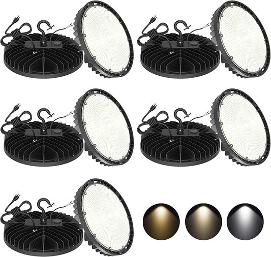 10 Pack UFO LED High Bay Light 150W 120W 90W Adjustable High Bay LED Shop Lights 4500K 5000K 5700K Tunable 0-10V Dimmable for Warehouse Garage ETL DLC Listed AC100-277V