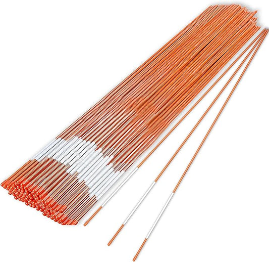 Hourleey 100 Pack 48" Reflective Driveway Markers, 5/16 Inch Dia Snow Stakes with Fiberglass Pole & Hammer Cap, Visibility Safety Markers Reflective Strip for Snow Plowing and Landscape