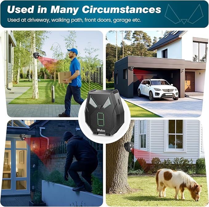 Solar Wireless Driveway Alarm Alert Outside 2000ft Range, Outdoor Motion Sensor & Detector Driveway Alert System with Rechargeable Battery/Weatherproof/Mute Mode/Expandable(1 Receiver and 2 sensors)