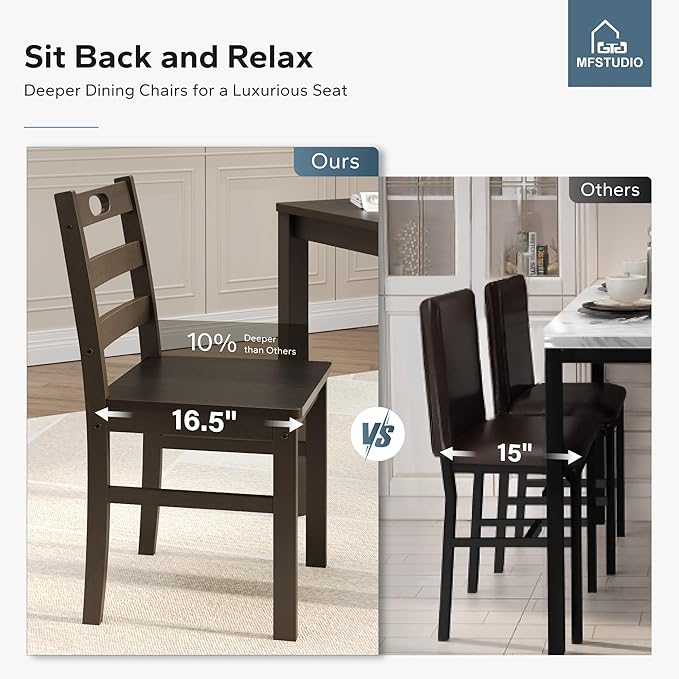 MFSTUDIO Dining Table Set for 4, Wood Kitchen Table with Chairs Set, Farmhouse 5 Piece Dining Room Table Set, Space Saving Dinette Set for Breakfast Nook, Apartment(Dark Walnut)