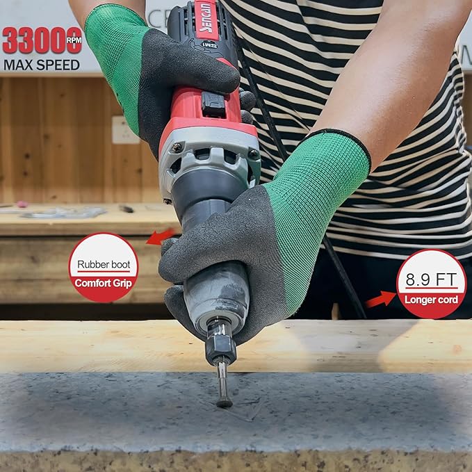 Electric Die Grinder, 1/4" Variable Speed Corded Power Die Grinder, Heavy Duty Die Grinder Tool for Metal Grinding, Polishing, Deburring, Welding Repair, 10000-33000 RPM