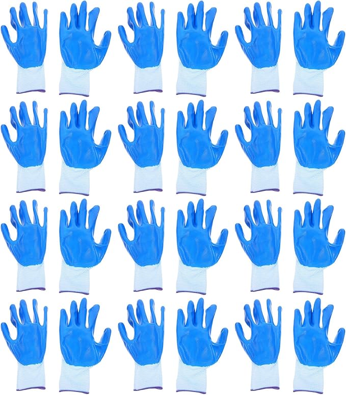 12 Pairs Heavy Duty Work Gloves with Anti-slip Coating Protective Gear for Construction Gardening Farm and Welding Durable Blue Gloves for Men and Women