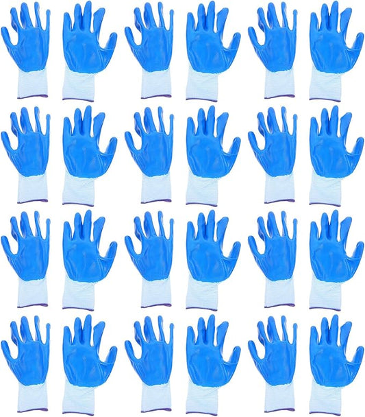 12 Pairs Heavy Duty Work Gloves with Anti-slip Coating Protective Gear for Construction Gardening Farm and Welding Durable Blue Gloves for Men and Women