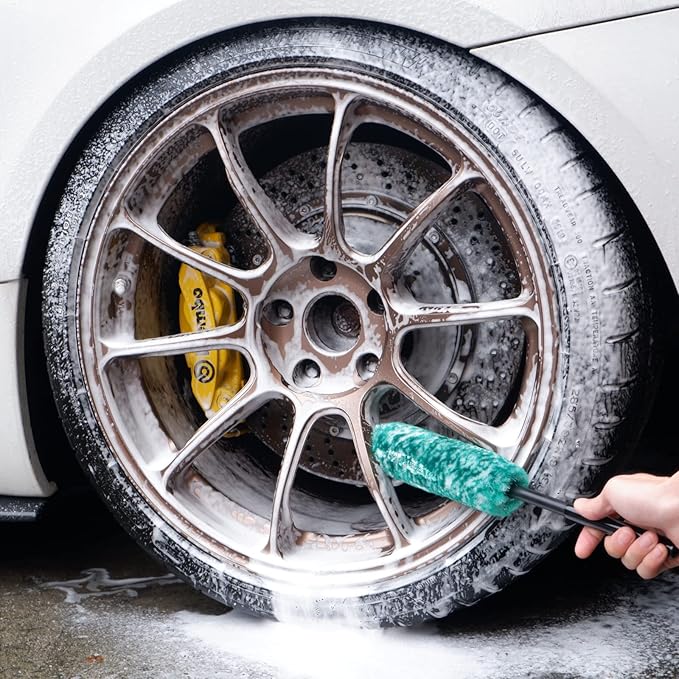 Wheel Brushes for Cleaning Wheels (4 Pro Pack)- 2X Soft Wheel Cleaning Woolies Brush, Detailing Brush and Stiff Tire Brush, Scratch Free Durable Car Wheel Rim Brush Kit for Car Rim and Tire Detailing