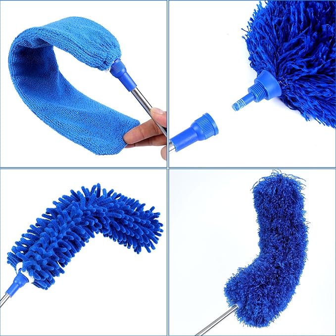 10 PCS Microfiber Cobweb Duster with Extension Pole (100 Inch Telescoping), Washable Dusters for Cleaning, Multifunctional Bendable Feather Duster for Ceiling Fan, Blind, High Ceiling