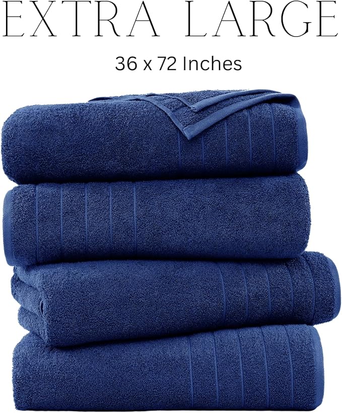 Casa Platino 100% Cotton 4 Pack Bath Sheets Set (36"x72") - Ring Spun Cotton Extra Large Bath Towels Set - Quick Dry, Soft & Absorbent Oversized Towel Sets - Dorm Essentials for Boys - Navy Blue