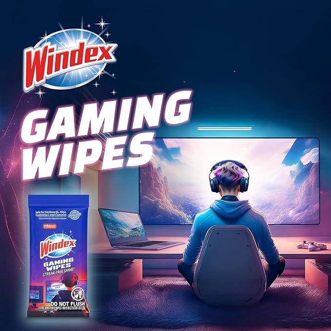 Windex Gaming Cleaning Wipes, Pre-Moistened Wipes to Instantly Clean all Gaming Gear and Electronics, Resealable Packaging for a Freshness Lock, 25 count (Pack of 2)