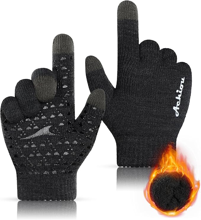 Achiou Winter Gloves for Men Women, Touch Screen Gloves, Upgraded Thicken Anti-Slip Silicone Gel, Thermal Soft Knit Lining