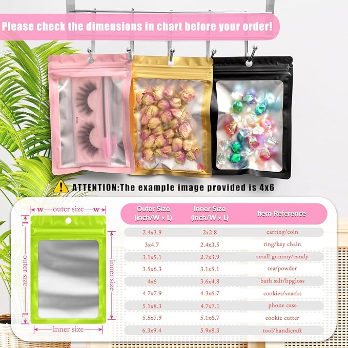 FUNFERY 100 Pack Mylar Resealable Bags Foil Packaging Bags with Clear Window,Zipper Pouch Smell Proof Bag for Food Storage,Cookies,Sample,Small Business(Green,2.4x3.9inch)