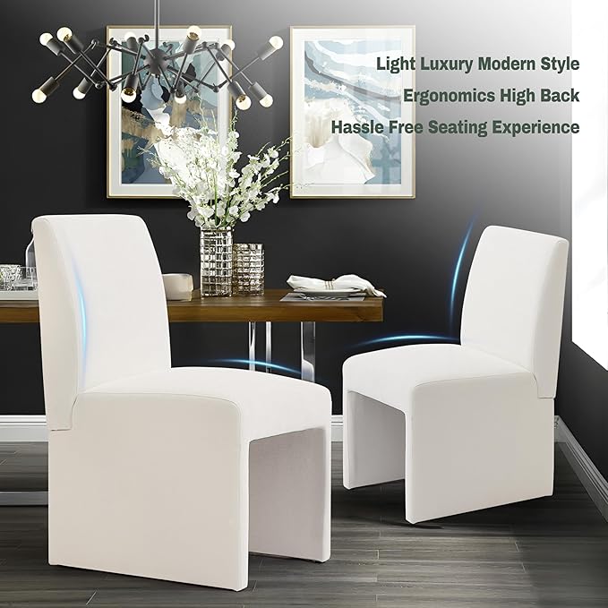 Upholstered Dining Chairs Set of 4 Modern Kitchen & Dining Room Chairs Linen Fabric Dining Chairs with Wooden Frame, White