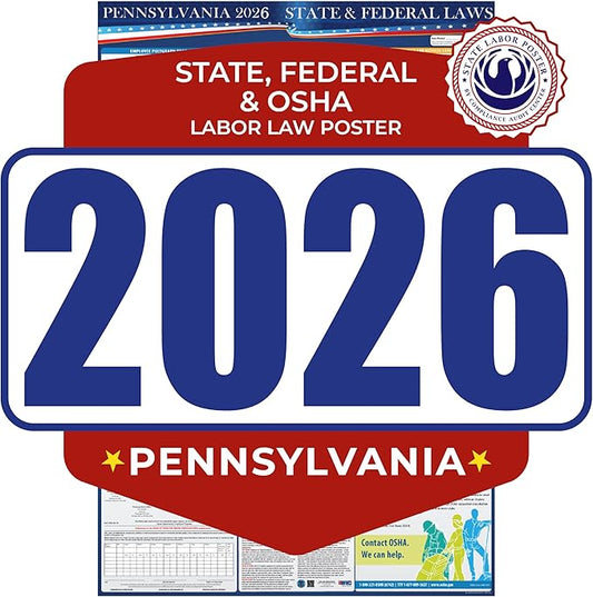 2026 Pennsylvania State and Federal Labor Laws Poster - OSHA Workplace Compliant - Mandatory Regulations Posting for Employees - All-In-One Required Compliance Posting 17" x 40" - Laminated