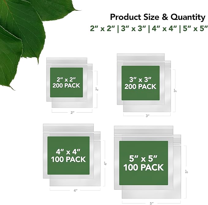 Assorted Resealable Plastic Bags 600 Pack — Clear Reclosable Variety Pack (2 x 2, 3 x 3, 4 x 4, 5 x 5 Inch) with Zipper Seal for Jewelry, Beads, Small Parts, Crafts