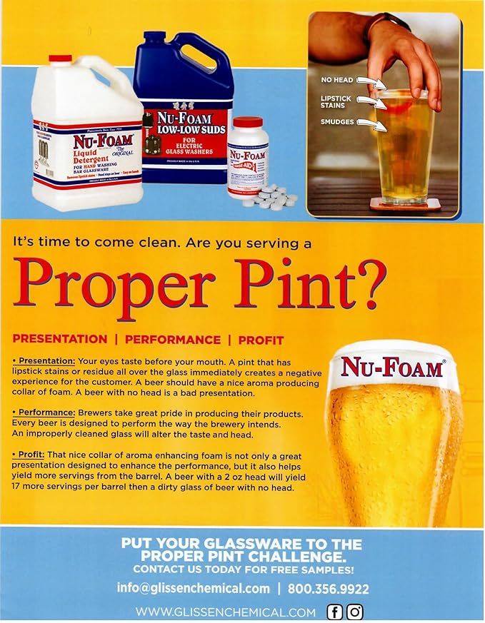 Nu-Foam Low Low Suds Liquid Detergent for Bar Glassware - Original Streak-Free Solution - Hand Washing Bar, Tavern, Brewery Supplies - Concentrated (5 Gallon Pail)