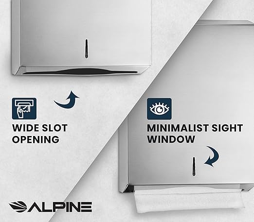 Alpine Commercial Paper Towel Dispenser – Wall-Mount Stainless Steel Holder for C-Fold & Multifold Towels – Durable & Lockable for Restaurants, Offices & Public Restrooms