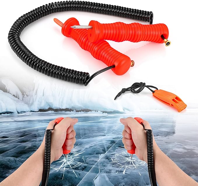 CozyCabin Ice Fishing Safety Picks Kit with Whistle Ice Fishing Accessories for Ice Fishing, Ice Skating, Ice Safety Spikes