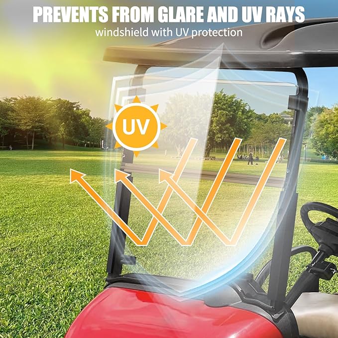 Golf Cart Foldable Windshield Fits 2008-Up EZGO RXV / Freedom RXV Only, 3/16" (5MM) Thicken Fits 1-1/4" Struts, Front Folding Windshield Replacement, Included Hardware