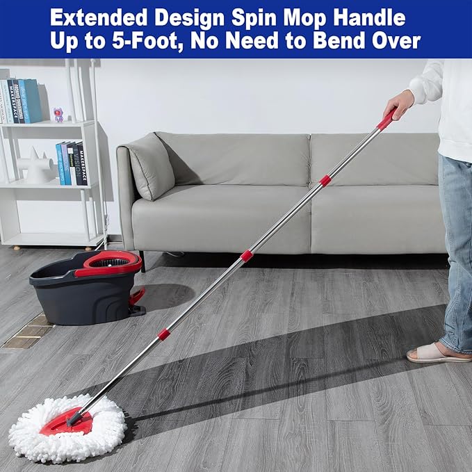 Spin Mop Replacement Handle Compatible with O Cedar Mop Replace Head Base, 4-Section 2.5-to-5 Foot Mop Stick, Germany Screw (Mop Base&Refill not Included)