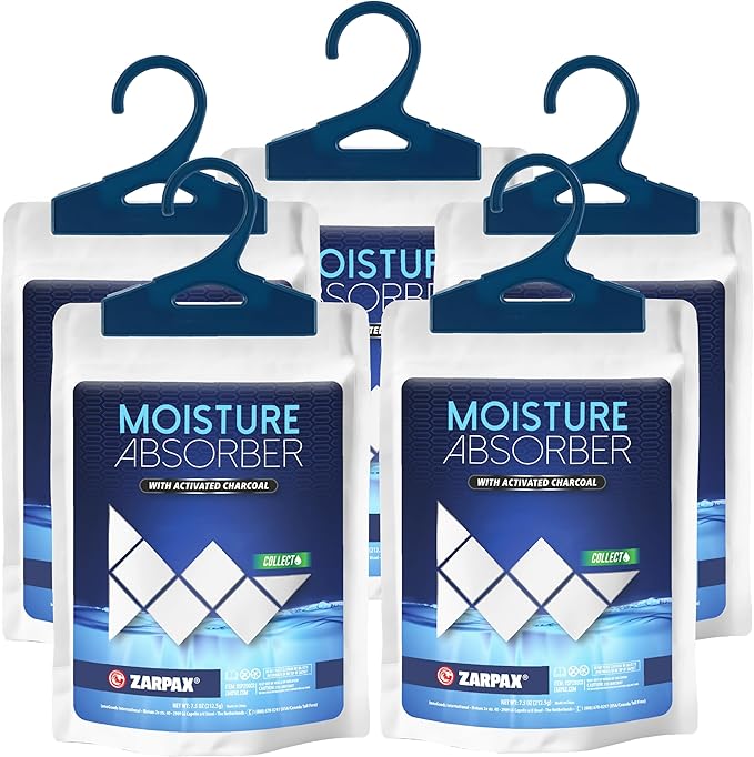 Moisture Absorber Sachets Activated Charcoal 7.5 oz/212g - Remove Excess Moisture In Air & Odor - Desiccant Dehumidifier for Closet, Drawer, Storage - Dampness & Humidity Control - Set of 5