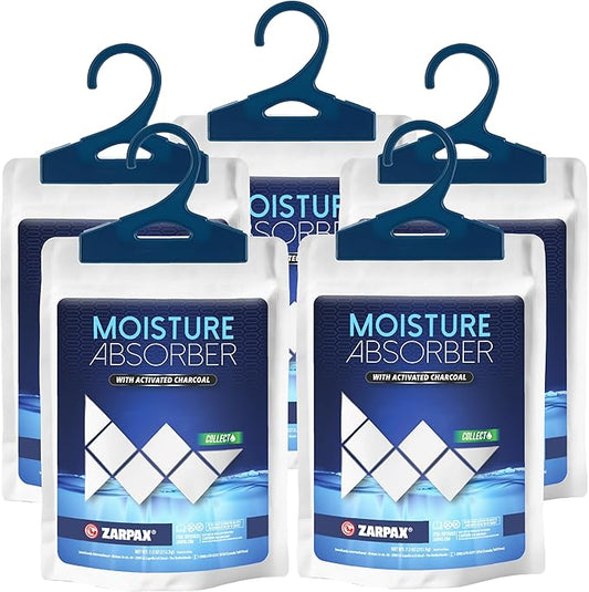 Moisture Absorber Sachets Activated Charcoal 7.5 oz/212g - Remove Excess Moisture In Air & Odor - Desiccant Dehumidifier for Closet, Drawer, Storage - Dampness & Humidity Control - Set of 5