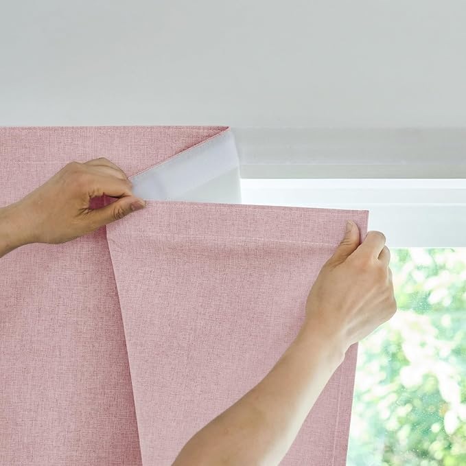 JILROIN Self Adhesive Curtains,100% Blackout Window Cover,No Drilling,Easy to Install,Provides Privacy Protection for Bedrooms (Light Pink - W35 × L80 in)