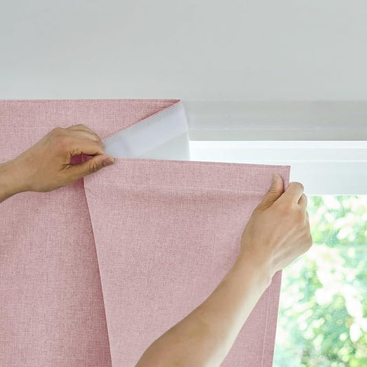 JILROIN Self Adhesive Curtains,100% Blackout Window Cover,No Drilling,Easy to Install,Provides Privacy Protection for Bedrooms (Light Pink - W46 × L72 in)