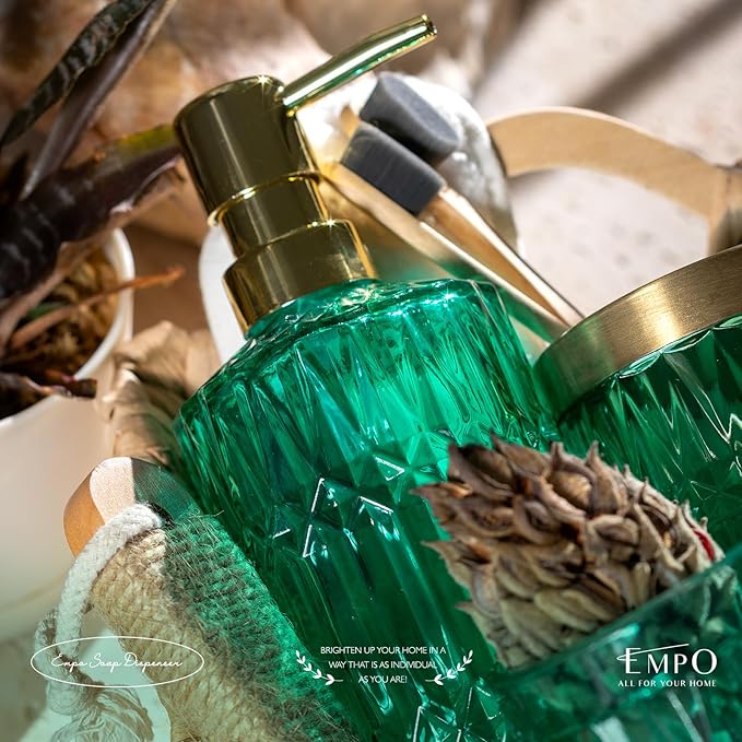 EMPO Clear Glass Soap Dispenser with ABS Plastic Pump, Crystal Lotion Dispensers for Kitchen Sink, Bathroom (Vintage Jade)