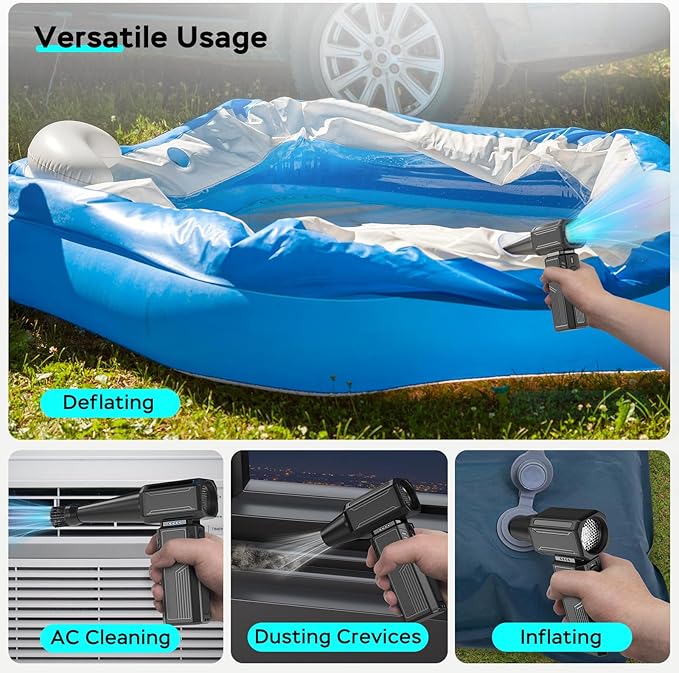 Compressed Air Duster,130000RPM Electric Portable Air Duster,Stepless Speed Mini Blower,No Canned Dust Blower,Rechargeable Cordless Jet Fan for Computer Keyboard Car Cleaning,Dry-Yellow