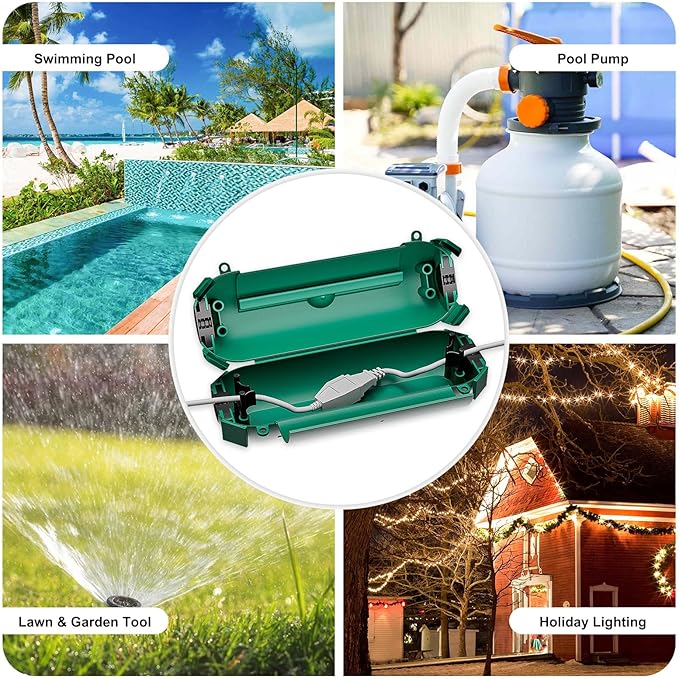 iwillink 4 Pack Outdoor Extension Cord Cover Waterproof - Weatherproof Electrical Connection Box for Outdoor Outlet, Plug, Socket, Christmas Holiday Decoration, Power Tool, Green