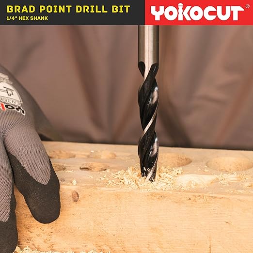 Brad Point Drill Bits Set, 13pcs for Woodworking, 1/4" Hex Shank 1/8" to 1/2" Wood Drill Bits for Hardwood, Plywood, PVC, Drywall, Lumber