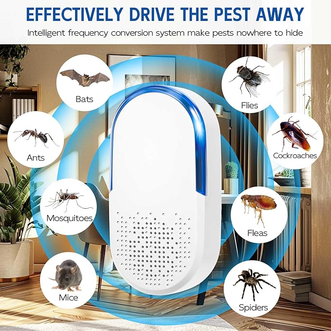 10 Pack Ultrasonic Repeller & Insect Indoor Repeller, 2025 Upgraded Plug in Ultrasonic Repellent for Roaches, Flies, Mouse, Geckos, Spiders, Electronic Plug in Pest Control, Family and Pets Friendly