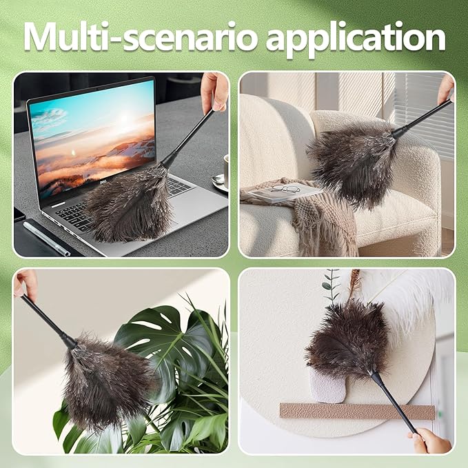 Ostrich Feather Duster – Reusable, Anti-Static Design for Cleaning Delicate Items, Antiques, Electronics, and More, 3-Pack, 15-Inch – Perfect for Home, Office, and Car