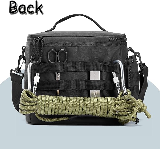 MOV COMPRA Tactical Lunch Bag for Men, Insulated Lunch Box Leakproof for Men Large Capacity with MOLLE Water Bottle Pouch Lunchbox for Adults for Work, Picnic（Black）