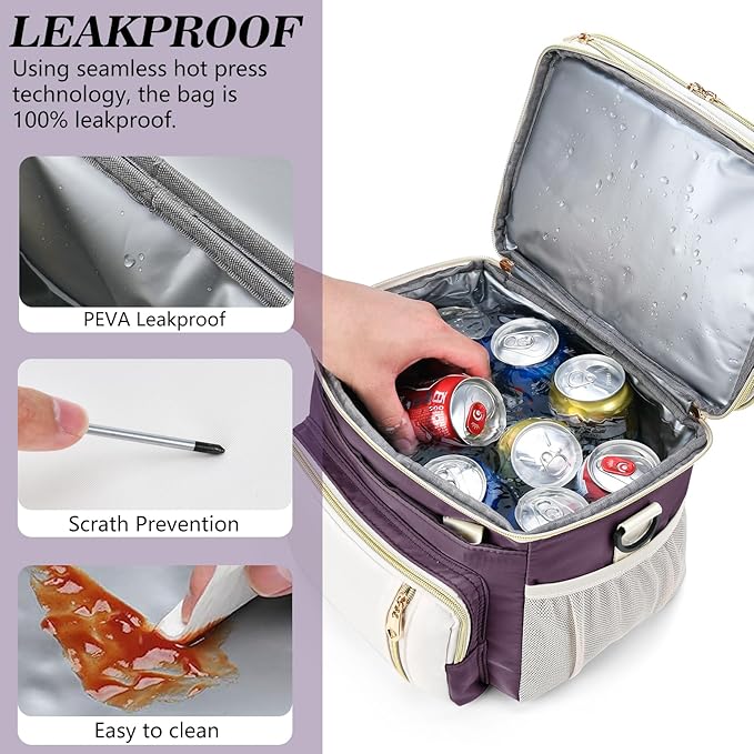 LOKASS Lunch Box & Lunch Bag for Women Men Double Deck, Large Insulated Adult Lunch Box Leakproof Lunchbox Cooler Bag for Work Picnic Beach,（Dark Pink 16L）