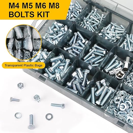 1012Pcs Grade 8.8 Metric Bolts Assortment, Hex Heavy Duty Bolts and Nuts Set, M4 M5 M6 M8 (12mm to 30mm), Comes with 3 Bits（Zinc Plated）