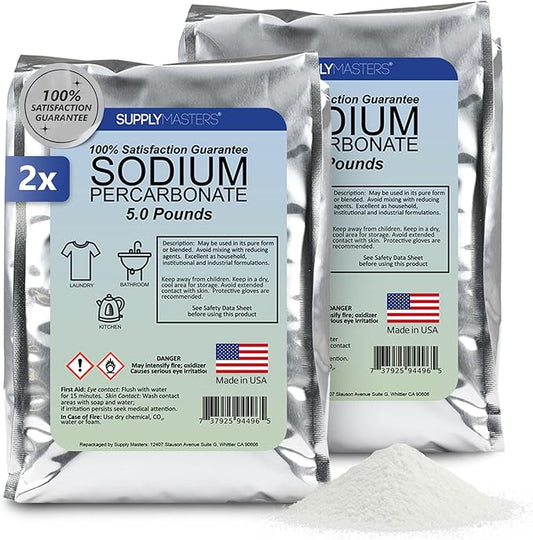 Sodium Percarbonate Powder 10 lbs – Oxygen Bleach, Laundry Booster & Stain Remover – 99.9% Pure Fabric Brightener & Home Cleaning Powder – Multi-Surface Cleaner
