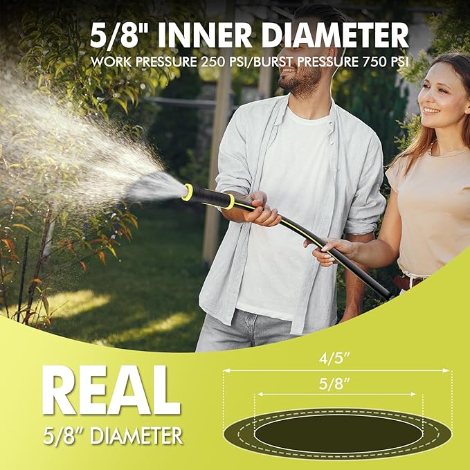Garden Hose 5FT - PHLEX PRO Heavy-Duty Premium 5/8'' Rubber 3-Layer Water Hose - Innovation Flexible Hybrid Lightweight Water Hose with Full Brass Male to Female Fittings
