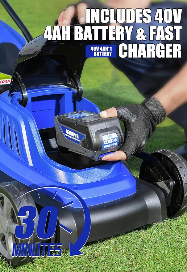 Wild Badger Power 40V 18″ Cordless Lawn Mower Brushless , 3,767 sq ft/0.087 ac, 1×4.0Ah Battery & Fast Charger, 5-Position Height ,for Small-to-Medium Lawns