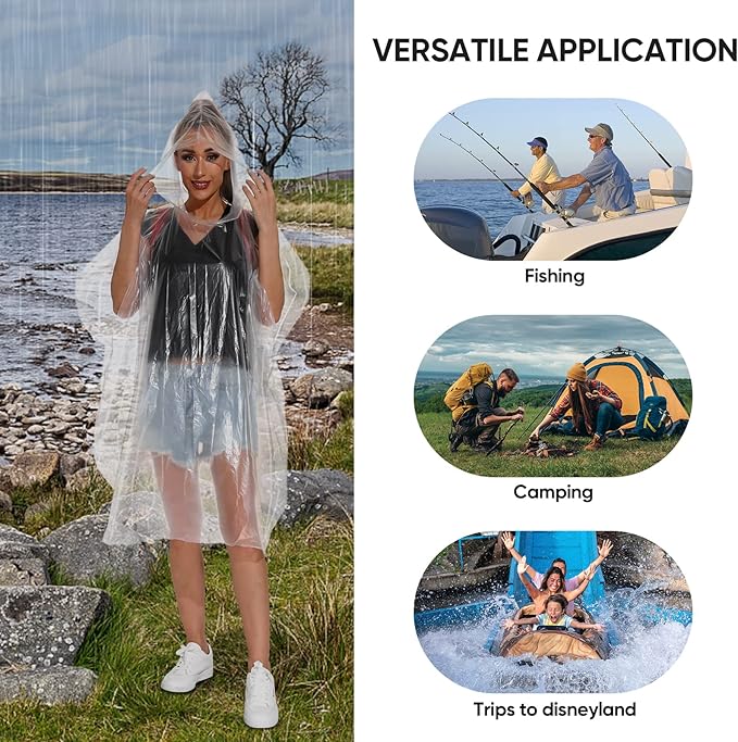 APEXUP Disposable Rain Ponchos for Adults, Emergency Rain Poncho for Camping Hiking Travelling