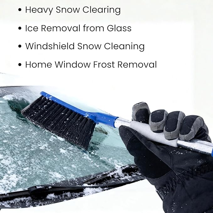 2 Pack Car Snow Brush and Ice Scrapers for Car Windshield Scratch Free Bristle Head Snow Brush & Tough Window Snow Scraper with Aluminium Body Snow Removal Winter Car Accessories