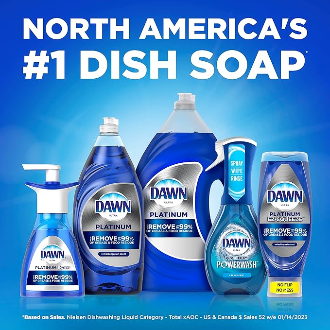 Dawn Platinum Dish Soap Liquid, Dishwashing Liquid, Grease Removal, Fresh Rain, 2x54.8oz Bundle