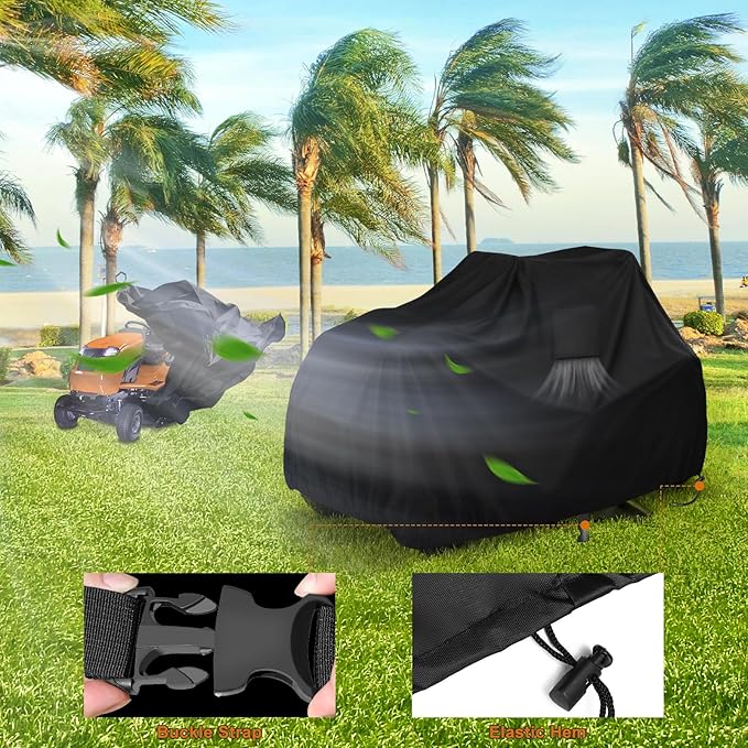 LYHNMW Riding Lawn Mower Cover, 54" Outdoor Lawn mower Covers, 600D Oxford Waterproof Lawn Tractor Covers, With Elastic Cord & Storage Bag