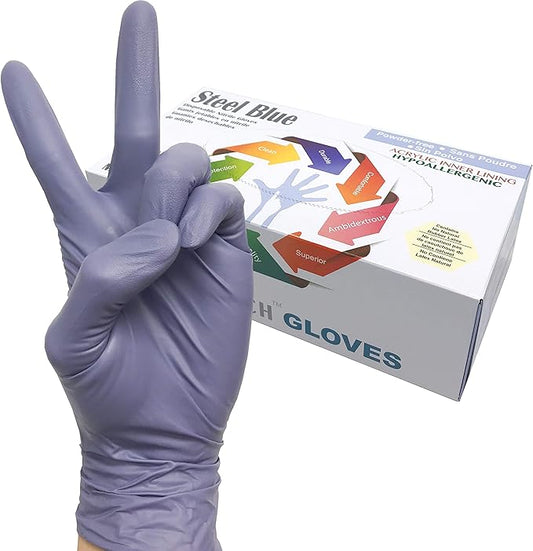 Disposable Gloves, Steel Blue Heavy Duty Nitrile Gloves, 9.5" Length, Powder Free, 6 Mil Thickness, Small, Pack of 100