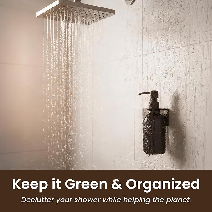 MaisoNovo Shampoo and Conditioner Dispenser - Shower Soap Dispenser Wall Mounted - 16.9 fl oz Set of 1 Black Plastic Bottles Black Pump - 1 Chamber No Drill