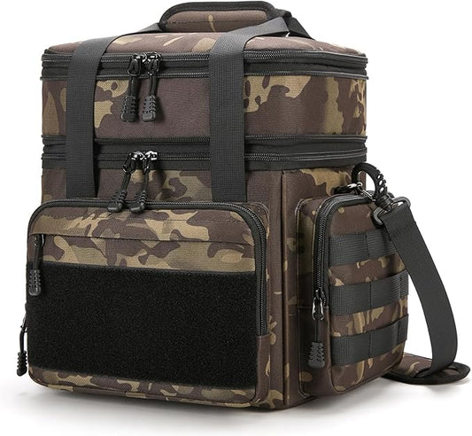 Tactical Lunch Box for Men, Insulated Bag Adult, Thermal Lunchbox Leakproof Waterproof Cooler Bag, Dual Compartment tote, Large Pail Work Office Camping Travel(Black Camo)