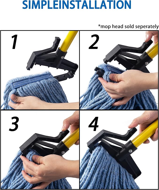 Matthew Easy Trigger Release Mop Handle 60 inch Fiberglass Mop Stick,Commercial Mop Head Replacement Holder for Floor Cleaning,Clip On Mop Handle Quick Change for Wet Mop Handle - 6Pack Yellow