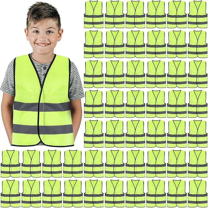Zhanmai Kids Safety Vest Bulk High Visibility Reflective Construction Vest with Strips Neon for Traffic Child Outdoor
