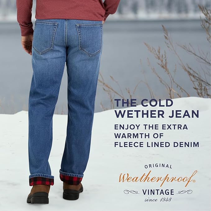 Weatherproof Vintage Fleece Lined Jeans Men - Regular Fit | Soft & Warm, Cold Weather Insulated Fleece Winter Pants for Men