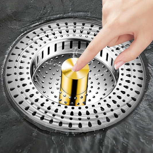 Kitchen Sink Drain Strainer & Sink Stopper - 18/8 Stainless Steel - 5-in-1 Upgraded Sink Strainer with Basket, Sink Plug Drain Cover Fits US Standard 3-1/2'' Sink Drain Hole