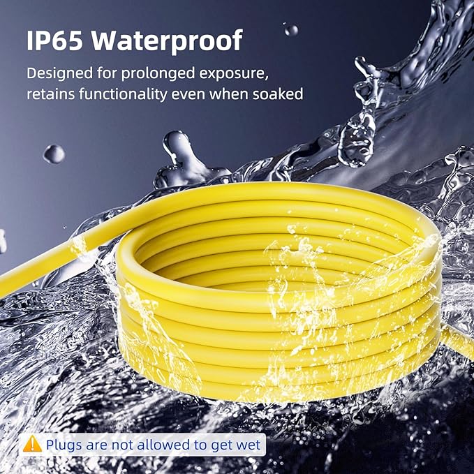50 FT Outdoor Extension Cord with Multiple Outlets, 12 Gauge Heavy Duty Yellow Extension Cord Waterproof with 3 Outlet, 3 Prong Power Cord for Garden and Home Use Indicator Light, ETL Listed